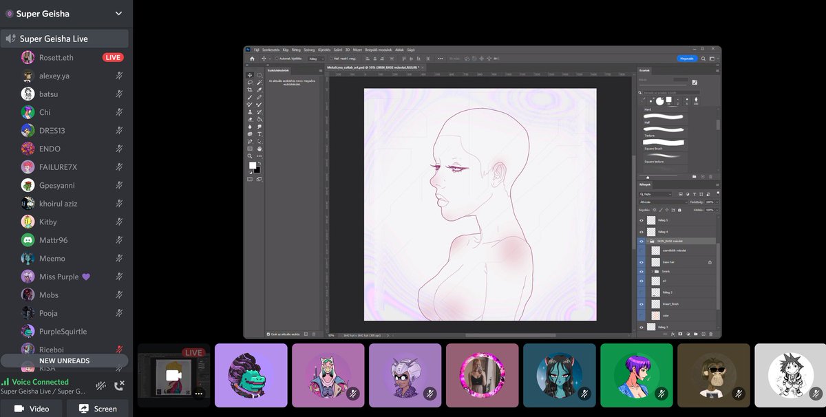 CryptoGeisha's tweet photo. Come join us in the Discord! @rosett_eth with @MetaScyra is live drawing the Genesis Geisha by @leishasan_  ⚡ https://t.co/jAfncJgNlT