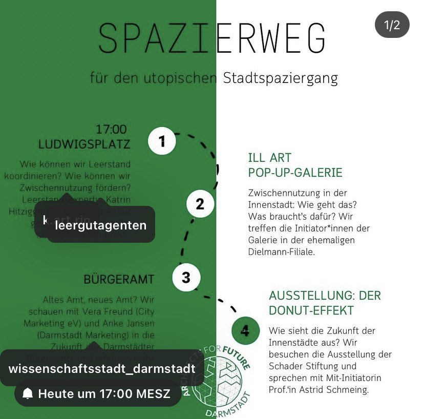 Um 17 Uhr gehts los: Der utopische Stadtspaziergang durch #Darmstadt mit <a href="/Architects4F/">Architects for Future e.V.</a>. Wer ist dabei? #architectsforfuture #stadtentwicklung #wandelbarestadt
