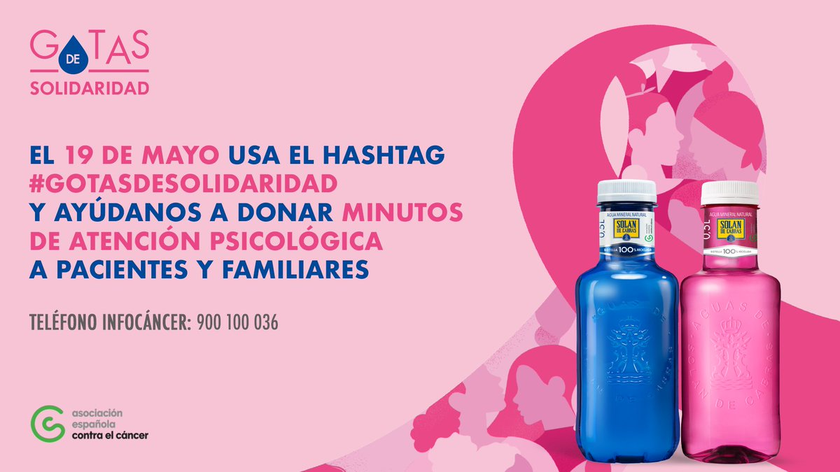 Con este tuit, colaboramos con @solan_de_cabras para luchar contra el cáncer junto a la Asociación <a href="/ContraCancerEs/">Asociación Española Contra el Cáncer</a> 💕.
👉 Por cada tuit con el hashtag #GotasDeSolidaridad, estarás donando 1 minuto de atención psicológica a pacientes y familiares.
