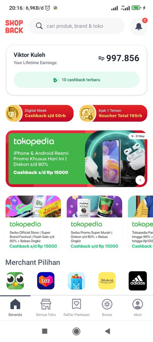 VKuleh's tweet photo. @ShopBackID Ini screenshot jumlah saldo cashback saya di ShopBack. https://t.co/ctoKpn6vv5