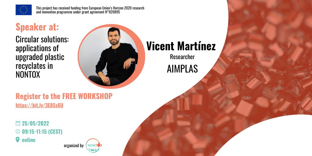 NontoxProject's tweet image. 📌FREE WORKSHOP - MAY 25 2022
@NontoxProject
 is pleased to introduce you the speakers of the workshop “Circular solutions: applications of upgraded #plastic recyclates in NONTOX” to be held on 25th May, 09:15-11:15 (CEST). #H2020 

For registration:
👉 bit.ly/3E8Ss6U