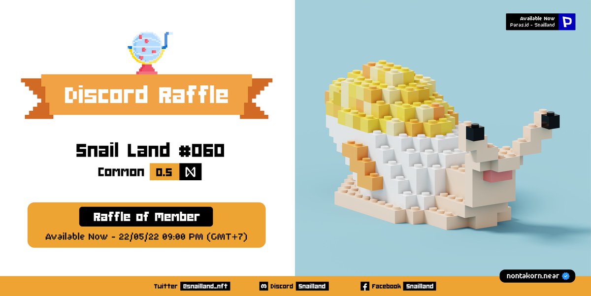 ตอนนี้ Snail Land เรามีกิจกรรม Raffle 🎉
หรือหวยสำหรับทุกคนอยู่ใน Discord นะฮะ! ไม่ว่าจะเป็นใคร...หรือไม่เคยมีน้อนหอยทากมาก่อน ก็สามารถมาร่วมกิจกรรมกันได้นะฮาฟ 🥰🐌

Discord : discord.com/invite/Wyu6KrP…
Paras : paras.id/nontakorn.near…

#NFTCommumity #NFTTHAILAND #NFTdrops #NFT