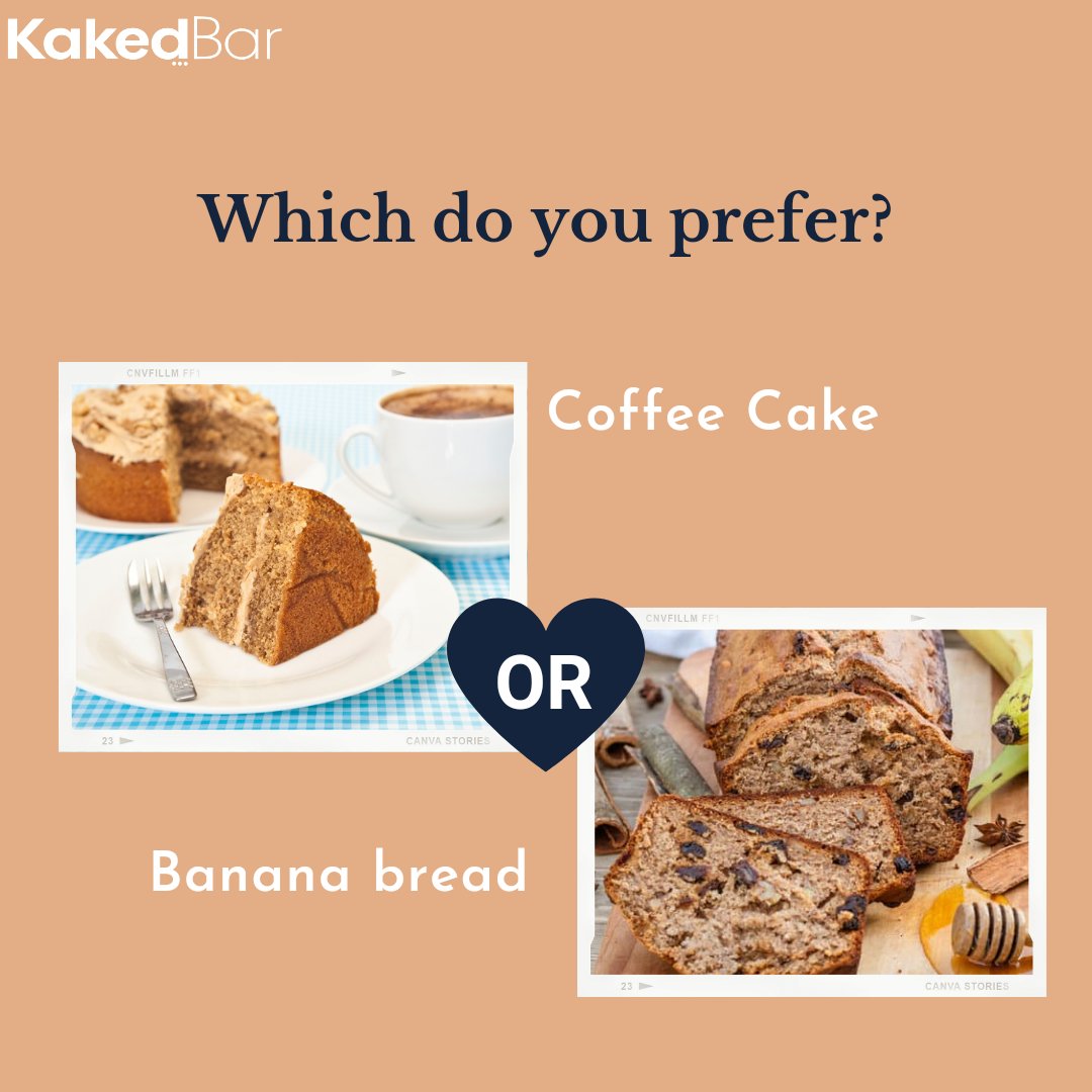 kakedbar's tweet photo. Which do you prefer? 

Coffee cake or banana bread?

Follow @kakedbar for more engaging baking posts. https://t.co/VuO9zZQbek