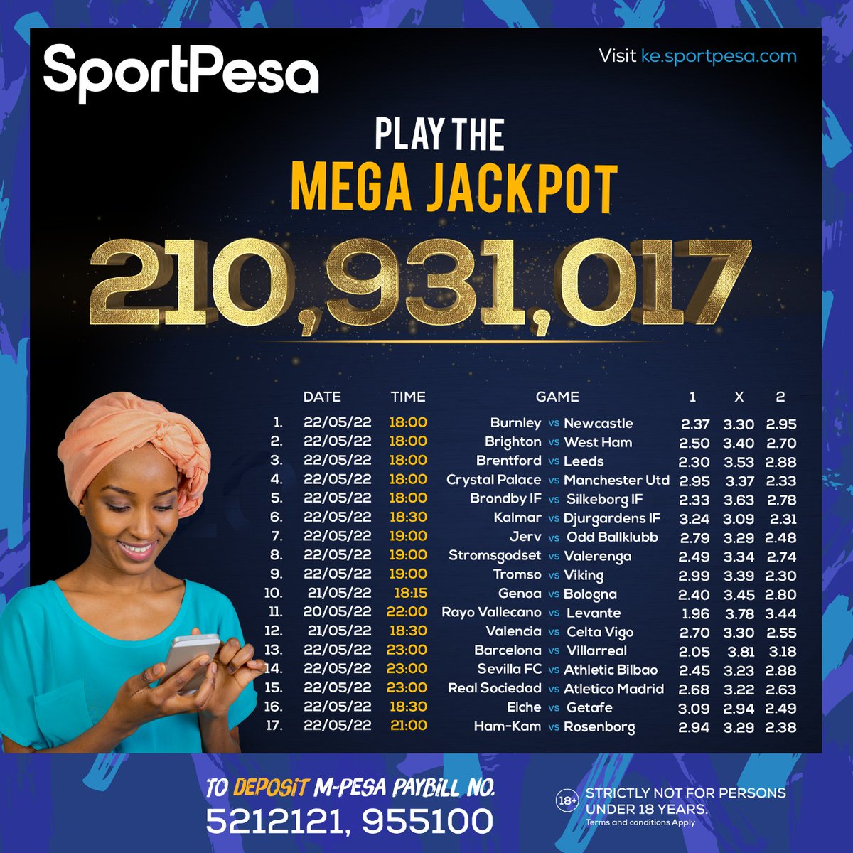 Game ni 17, Expected win ni 210 Million!
Stake ni 99bob tu, Tuchambue  hii mega Jackpot haraka haraka, 
Me: Barcelona vs Villarreal, Weka Barcelona kichwa. 
Which other team do you think will win?
Reply with #SportpesaMJP https://t.co/hN21t6BHwQ