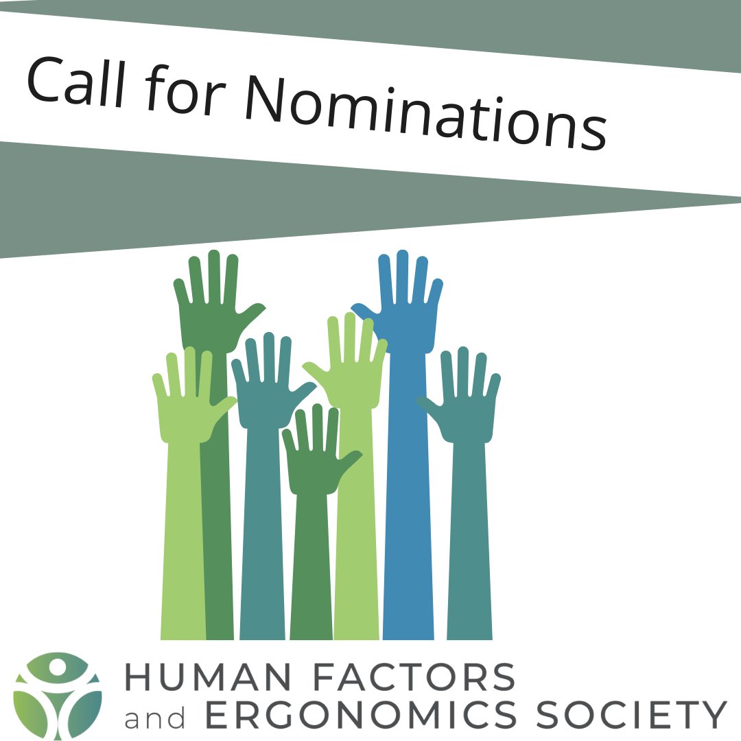 We are seeking nominations for President-Elect, Secretary-Treasurer-Elect and two Members-at-Large of the Executive Council. The call for nominations closes June 6, 2022. For more Information: bit.ly/3wp00yM. #HFES #ergonomics