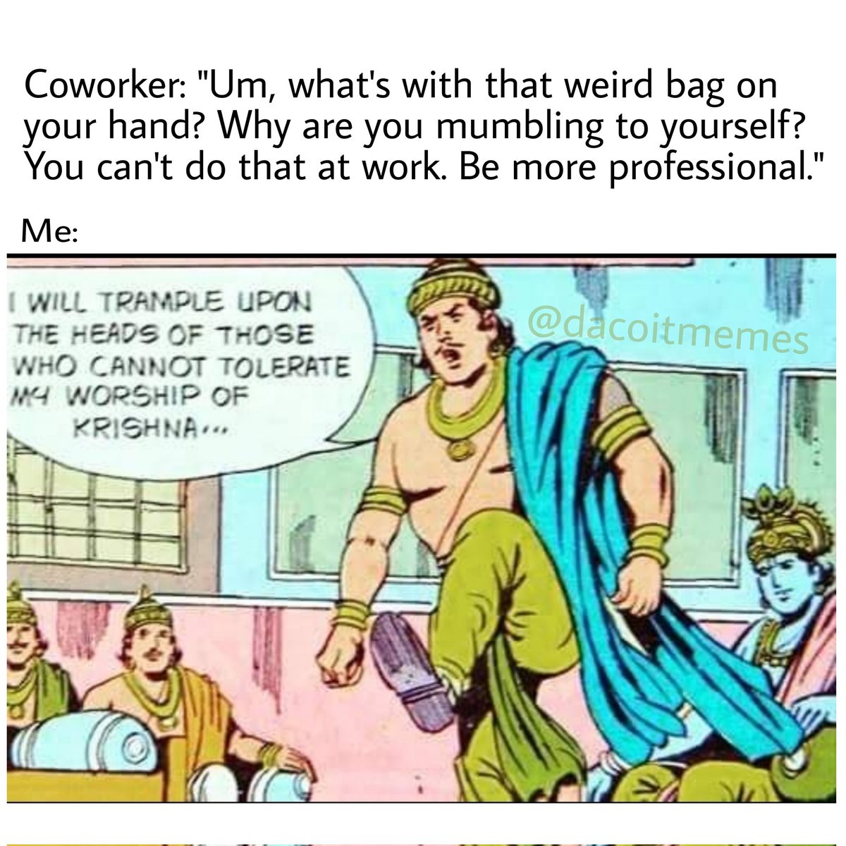 DacoitM's tweet photo. Shout out to all the lunch break sadhakas.
.
.
.
.
.
.
#harekrishna #iskcon #harekrishnamemes #dacoitmemes #kcmemes #chant #chantingbeads #chantharekrishna #japa #japamala #spiritualmemes #Spirituality https://t.co/JP34mbh5wi