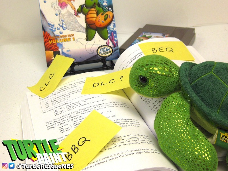 TurtleRescueNES's tweet photo. Walton still thinks delivering free new content to all NES #TurtlePaint owners on Monday will be a breeze. To prove it, he found a NES programming book and is skimming through it looking for the DLC section. 

This may take a while. 🐢🖍️

#nesdev #nesmaker #retrogaming https://t.co/c9B5jkjrVg