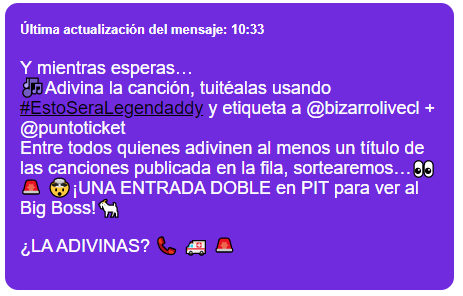 MaridaLindemann's tweet photo. #EstoseraLegendaddy @bizarrolivecl @puntoticket 

LLAMADO DE EMERGENCIA! https://t.co/ke8U3QSNi7