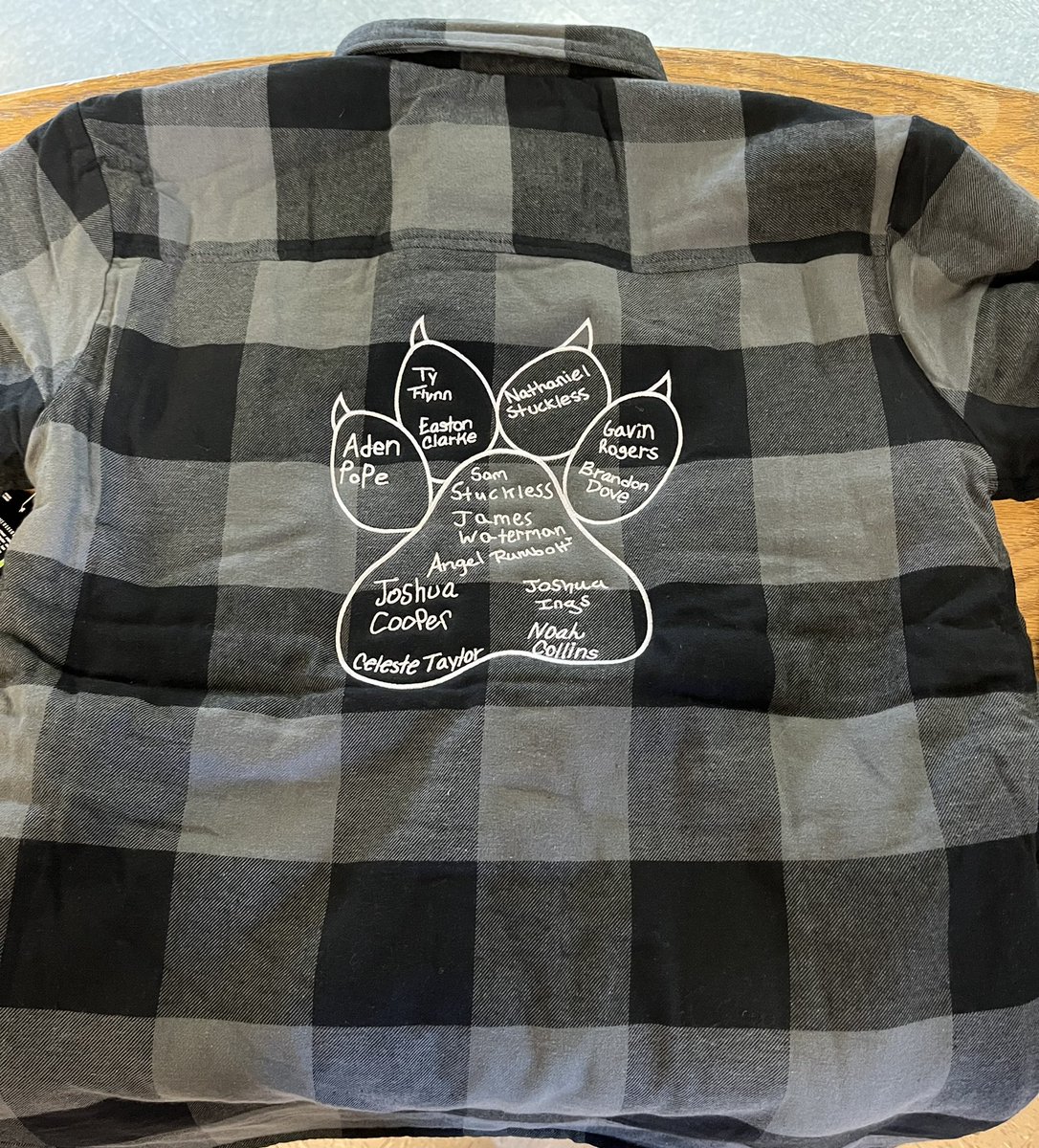 Steve_Earle15's tweet photo. Our 2022 grads unique version of the “grad hoodie”. So happy how these turned out! #WoodsJacket #LumberJacket https://t.co/VV2MHTXrcI