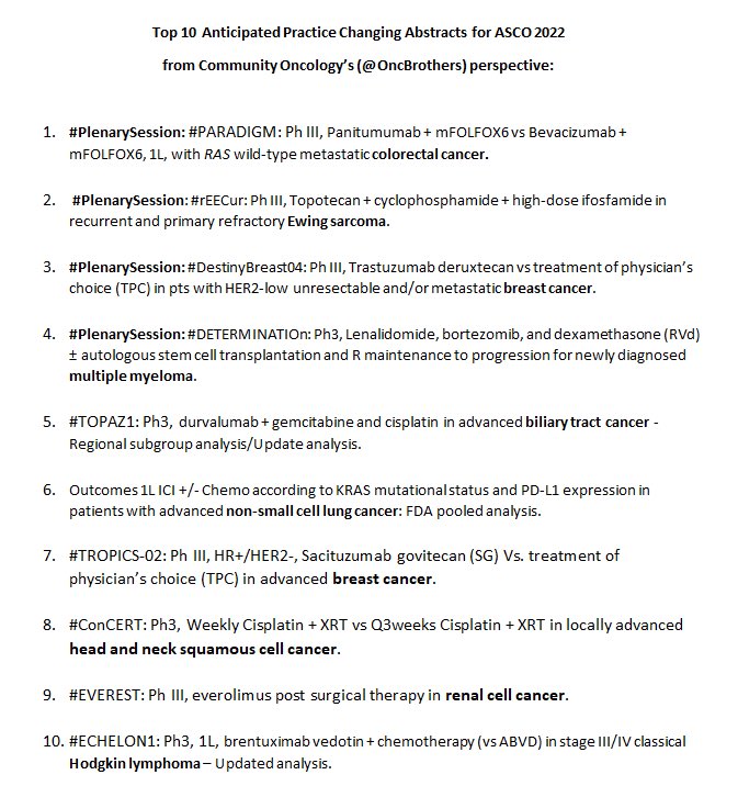 Oncology Brothers (@oncbrothers) on Twitter photo 2 weeks to #ASCO22, here is a list of what we anticipate could be practice changing. Pls add if we left a critical abstract out that could change our treatment s/p <a href="/ASCO/">ASCO</a>
Inspired by <a href="/ErikaHamilton9/">Erika Hamilton, MD</a> & <a href="/DrChoueiri/">Toni Choueiri, MD</a>
<a href="/OncoAlert/">OncoAlert</a> #BCSM #GISM #LCSM #OncEd #MedTwitter #Sarcoma #GUSM 2 weeks to #ASCO22, here is a list of what we anticipate could be practice changing. Pls add if we left a critical abstract out that could change our treatment s/p <a href="/ASCO/">ASCO</a>
Inspired by <a href="/ErikaHamilton9/">Erika Hamilton, MD</a> & <a href="/DrChoueiri/">Toni Choueiri, MD</a>
<a href="/OncoAlert/">OncoAlert</a> #BCSM #GISM #LCSM #OncEd #MedTwitter #Sarcoma #GUSM