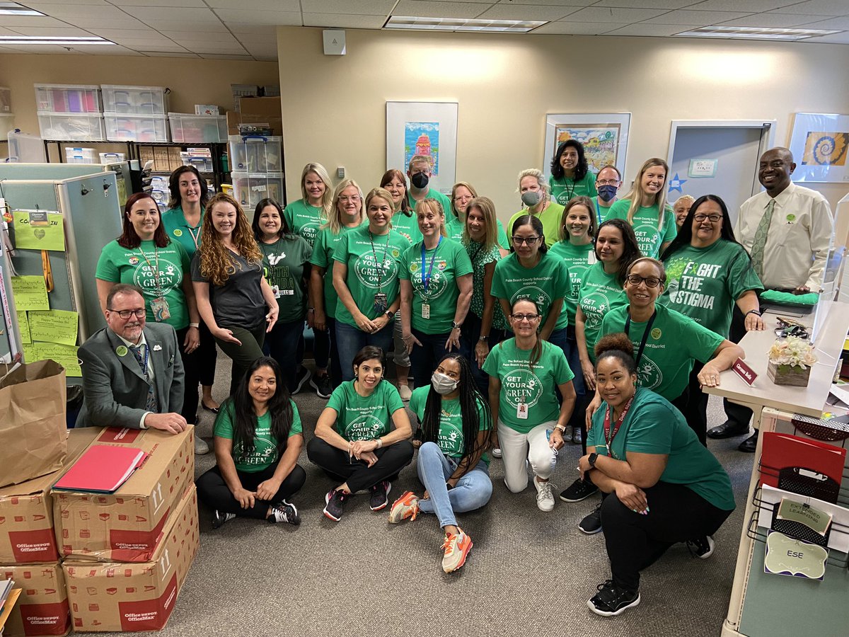 cphillips561's tweet photo. PBCSD Department of Teaching and Learning is wearing their green to show their support for Mental Health Awareness and Trauma Informed Care. Get Your Green On #GYGO2022 @pbcsd @DianaFedderman https://t.co/9wrrx7nI9D