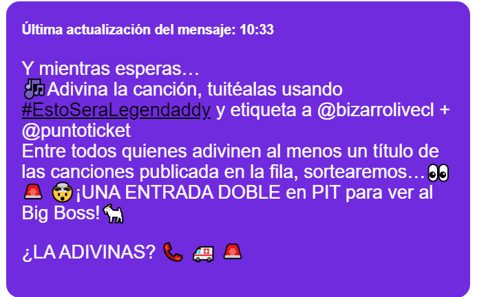 JosephVM98's tweet photo. @puntoticket
 
@bizarrolivecl

 #EstoSeraLegendaddy Llamado de emergencia https://t.co/AKtei0QR7s