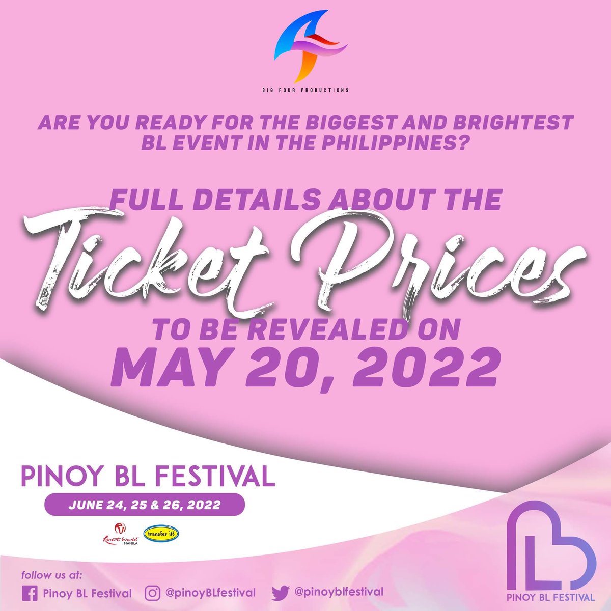 pinoyblfestival's tweet photo. Excited for tomorrow! #PinoyBLFestival #PinoyBLAwards #ResortsWorldManila #TransferIt
Bigger announcement to come. https://t.co/etWkuWSfA8