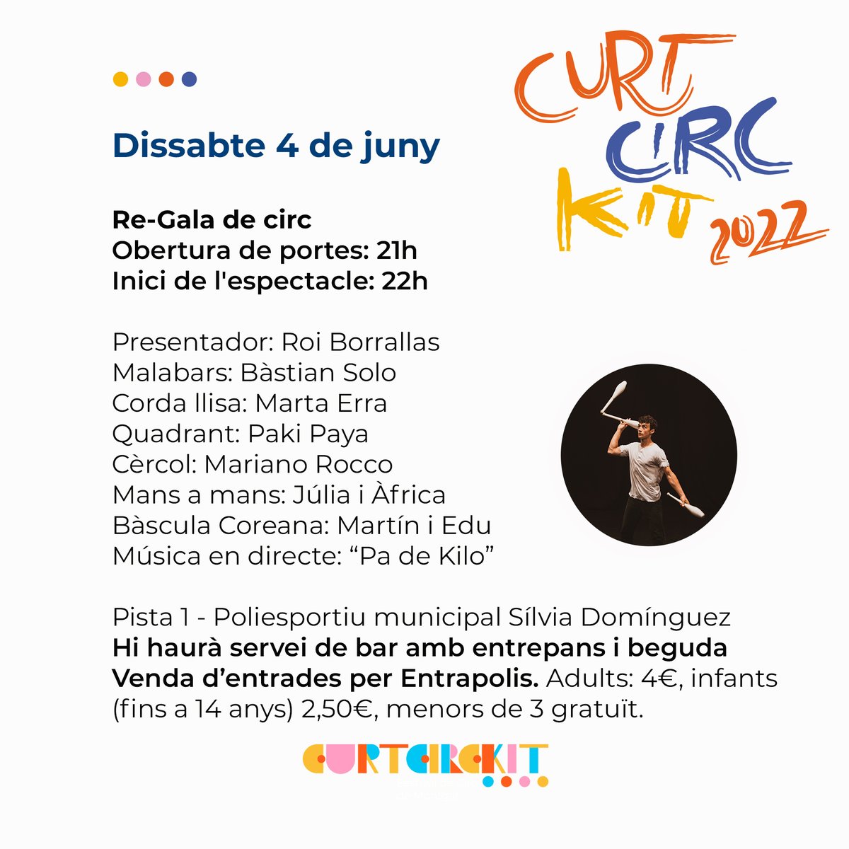 curtcirckit's tweet photo. Aquí la teniu! La programació del #CurtCircKit22!! 🤗🤸🏽🤹🏻‍♀️🎪 I atenció!! Perquè torna el taller de circ! ⁠👏🏽👏🏽⁠
⁠
Ens veiem en dues setmanes!⁠ 🎉⁠
⁠
#Curtcirckit22 #Festivaldecirc #circ #Montgat #curtcirckit #cultura #circalcarrer @Montgat https://t.co/VaoN1Mk1EV