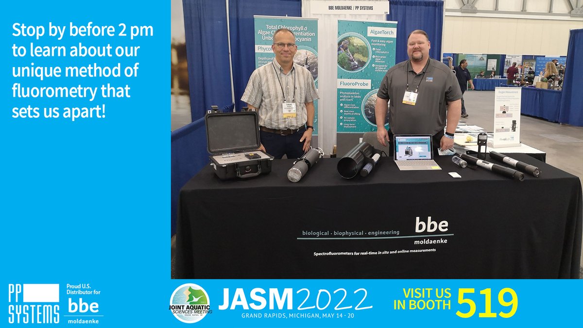 pp_systems's tweet photo. So many great talks this week! Last day for exhibitors! Stop by to learn about our unique method of #fluorometry that includes calibrating each instrument using live algal cultures! Hope to see you soon! #chlorophyllanalysis #UnboundPhycocyanin #freePC #Microalgae #JASM22 #HABs https://t.co/qmMWBc93Fq