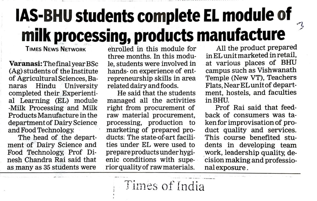 DeptBhu's tweet photo. B. Sc.(Ag) final yr students of I. Ag. Scs. completed their EL Module of Milk Processing and Milk Products Manufacturing in DSFT and prepared various products during this. Prof. D C Rai, Head, DSFT interact with students and handover their profit share to students. @VCofficeBHU https://t.co/eGCCCauE6z