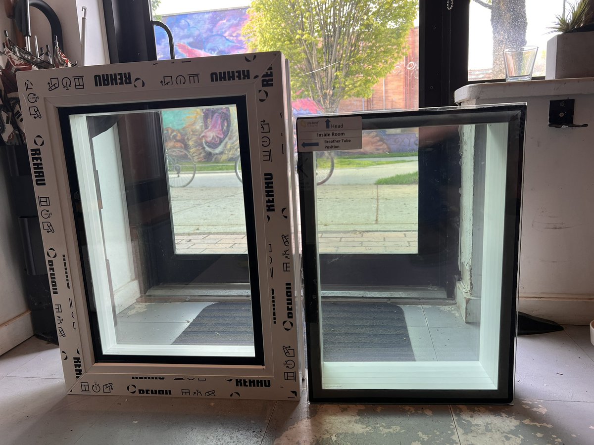 Lanefab's tweet photo. Yesterday we had a show n tell with our @litezoneglass samples. The larger unit has 4 suspended films (R16) which is about the same as an insulated 2x6 wall. It less of a window and more of a “transparent wall” component https://t.co/maOCNYpFE0