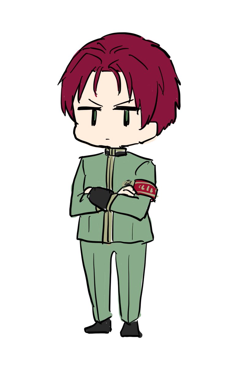 1boy male focus solo red hair chibi school uniform crossed arms  illustration images