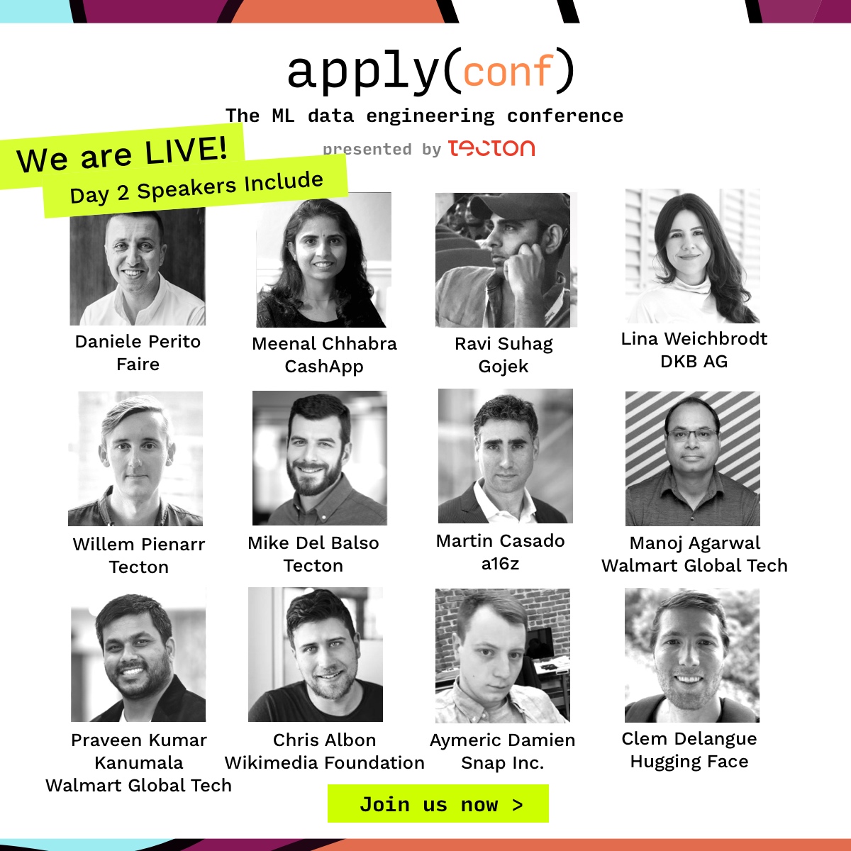TectonAI's tweet photo. 😍 That feeling when you realize there's still a full day of #applyconf ahead!
We're now live for even more inspiring talks and instructive workshops. Join us for free: https://t.co/JAUriOO4F0
#MLops #ML https://t.co/0tAoO3ejZJ