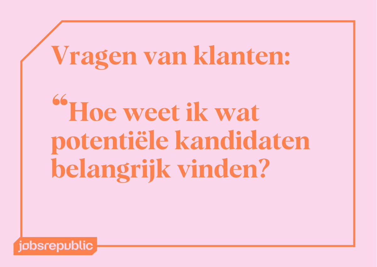 Jobsrepublic's tweet photo. Hier hebben we een simpel antwoord voor: ga praten met de mensen die nu het werk goed doen! Als je weet wat de goede mensen die je nu in dienst hebt beweegt, en aanspreekt aan hun functie dan kan je dat ook aan potentiële kandidaten laten zien.
Onze data wijst uit dat het werkt! https://t.co/T2Z0W2YUZv