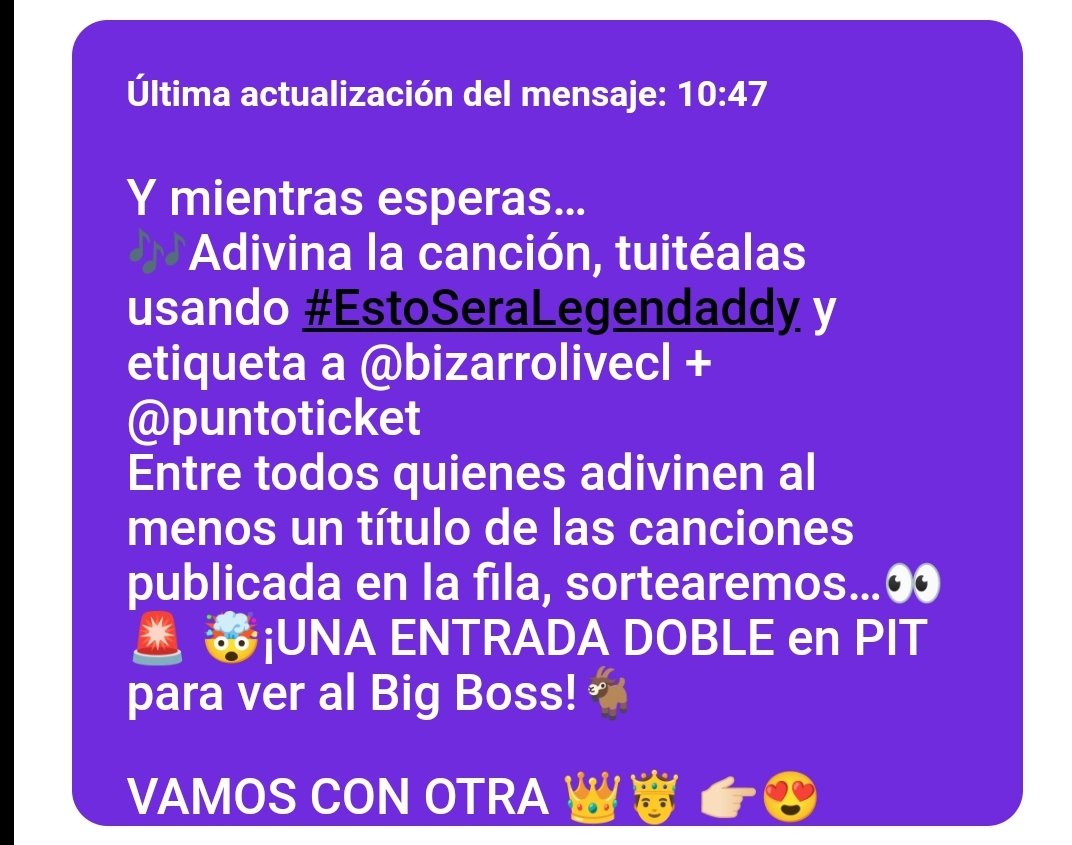 marce_22's tweet photo. Tu príncipe #EstoSeraLegendaddy @bizarrolivecl @puntoticket https://t.co/3JUobgbfDC