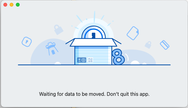 ChrisF79's tweet photo. @1Password Need some help! I am trying to install version 8 and it is just sitting on this screen. I let it run for a few hours and it still just shows that without changing. https://t.co/yYQicqc0FF