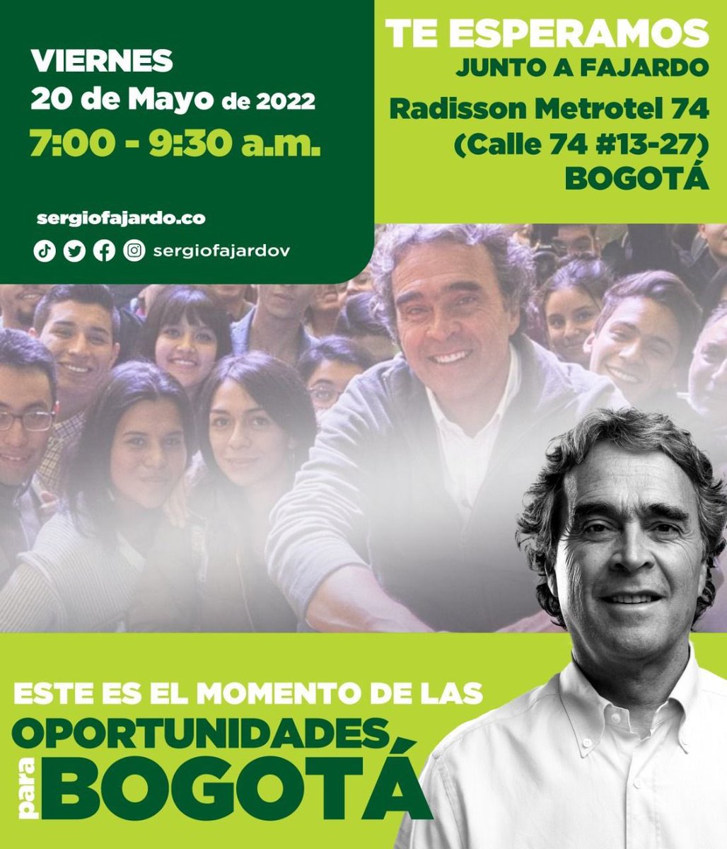 Mañana la cita es en Bogotá. <a href="/sergio_fajardo/">Sergio Fajardo</a> estará hablando de las oportunidades para la ciudad. ¡Les esperamos! 

Para asistir solo deben inscribirse en este link forms.gle/2h3HgAEzL2fQiW…