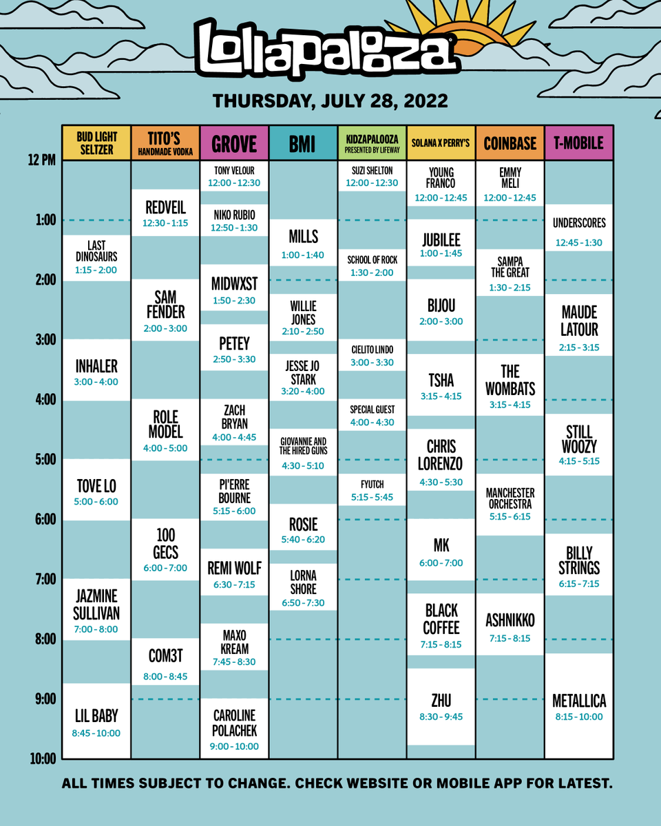 2022 Lollapalooza schedule