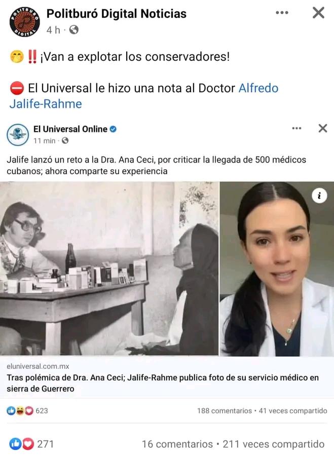 NAHU4L65's tweet photo. A @AccionNacional @PRI_Nacional y demás conservas les va a dar chorrillo, @El_Universal_Mx hizo artículo al Dr. @AlfredoJalife2 ... Jajajaja! https://t.co/eSBSK1TrBa