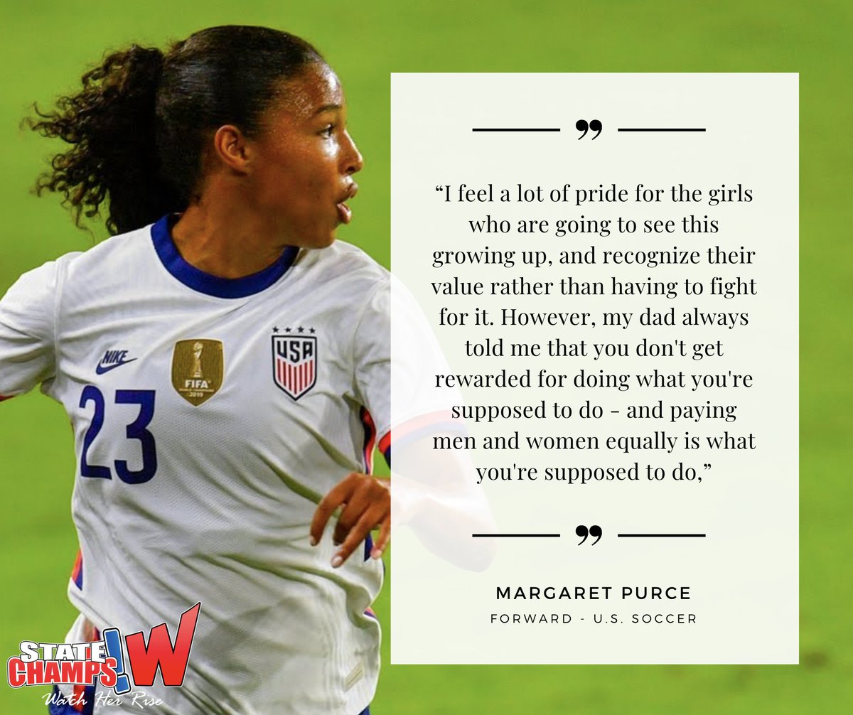 U.S. Forward <a href="/100Purcent/">Midge Purce</a> shares her thoughts on The U.S. Soccer Federation reaching an agreement to pay its men's and women's teams equally #WatchHerRise