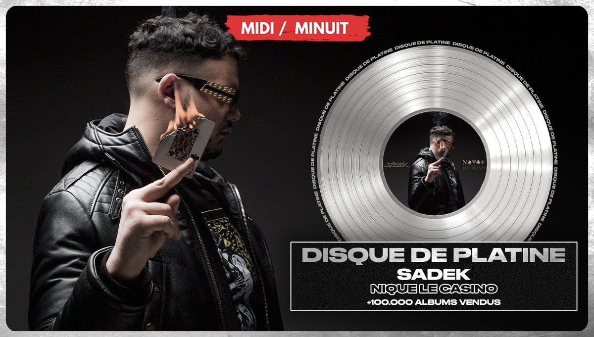 midiminuit__'s tweet photo. 🚨 L’album « N*que le casino » de Sadek est certifié disque de platine ! 💿 https://t.co/MwVbzbux5r