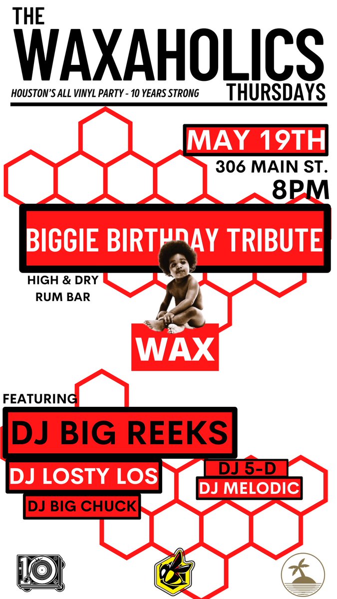 TONIGHT! Houston’s premier vinyl party is BACK! <a href="/thewaxaholics/">THE WAXAHOLICS</a> with the annual Biggie tribute! And I’m goin IN! 8-MIDNIGHT, let’s go!