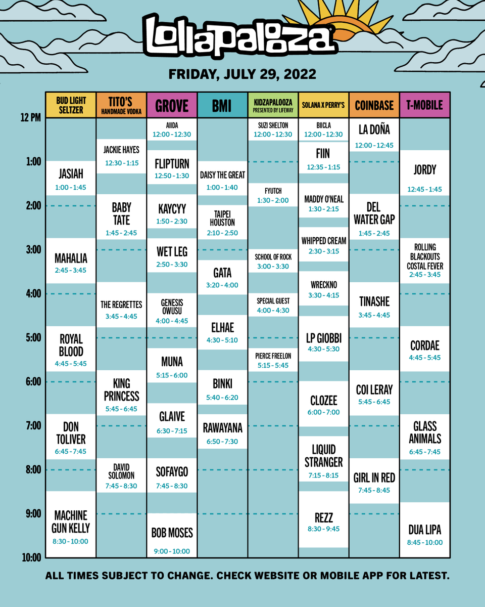 2022 Lollapalooza schedule