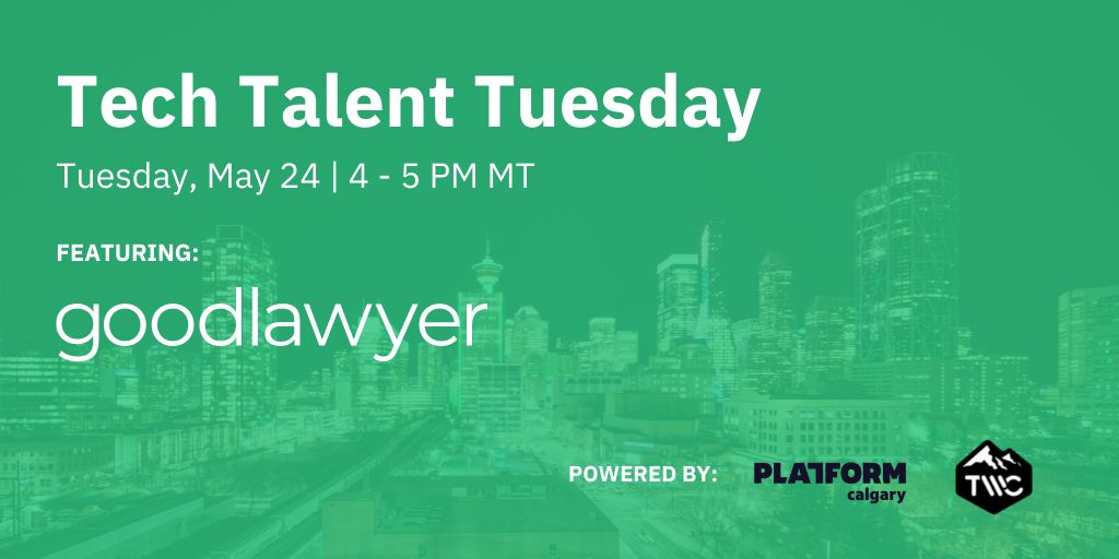 Got your spot to meet the team at <a href="/Goodlawyerinc/">Goodlawyer</a> at Tech Talent Tuesday?

Join us <a href="/PlatformCalgary/">Platform Calgary</a>, to listen in as Thomas Alvarez and the team share how they are reimagining the future of law.

Register today! loom.ly/3r_tXek

#tech #yyc #talent