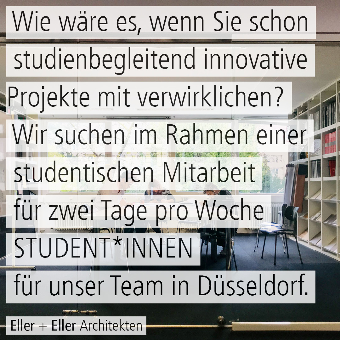 eearchitekten's tweet photo. Wir suchen im Rahmen einer studentischen Mitarbeit für zwei Tage pro Woche für unser Düsseldorfer Team Student*innen.
https://t.co/gonNamd0mo
#job #jobbörse #architekturbüro #jobsuche #stellenangebot #karriere #komminsteam #ellerellerarchitekten #düsseldorf #student #studentin https://t.co/awgqtkn128