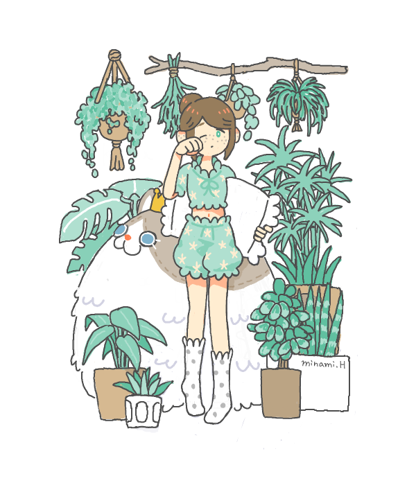 「パジャマエマちゃんと観葉植物🪴
(庭師/エマ・ウッズ) 」|はらぺこみなみのイラスト