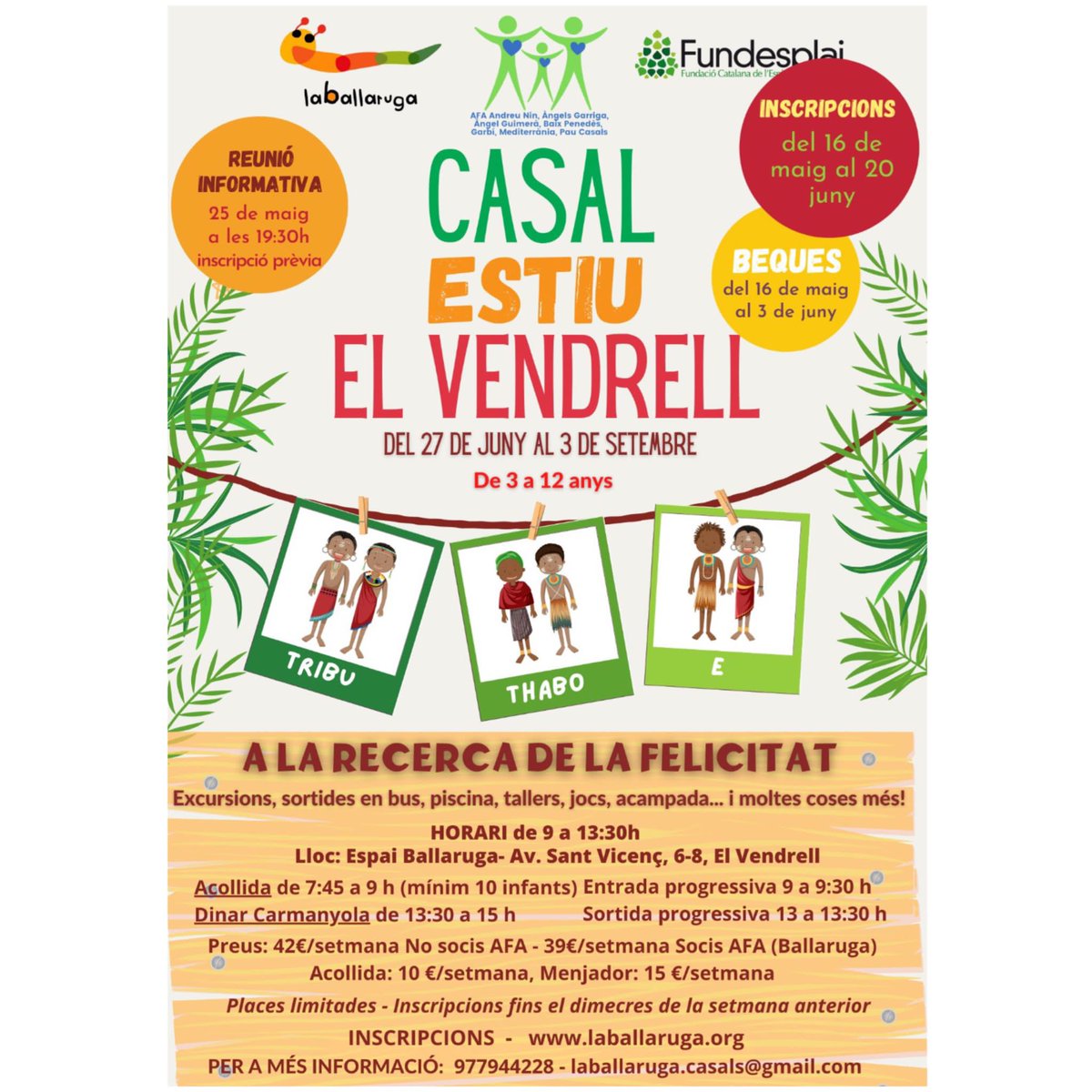 💦💦Casal d’estiu al Vendrell☀️☀️
Tota la info a la web 
Inscripció: estiu.fundesplai.org/activitats/b30…

<a href="/fundesplai/">Fundesplai</a> @peevendrell <a href="/elvendrell_cat/">Ajuntament del Vendrell</a> <a href="/Fedesplai/">Federació Catalana de l'Esplai</a>

#casal #activitatsambnens #lleure #elvendrell #baixpenedes #tribu