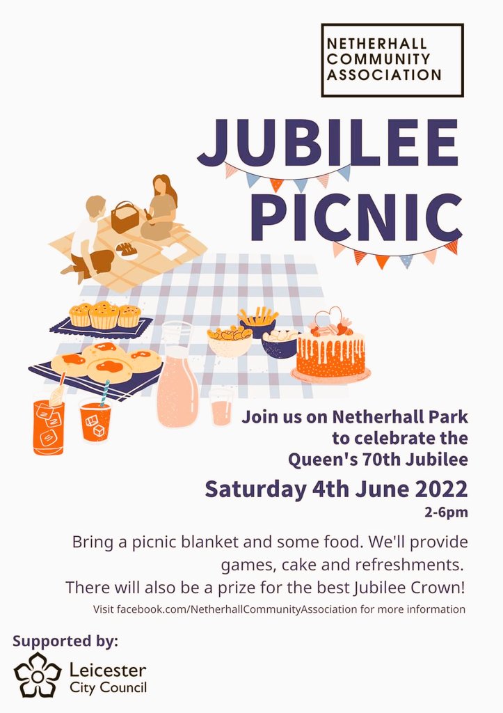BicramAthwal's tweet photo. Happy to announce the amazing people of #Netherhall #Leicester are hosting a #Jubilee Picnic on #Netherhall Park. Expect Food, Games, fun and Smiles... Also prizes for best Crown (get crafting folks). Hosted by Netherhall #Community Association #LeicesterCity #JubileeCelebration https://t.co/AwlAp7EFJ3