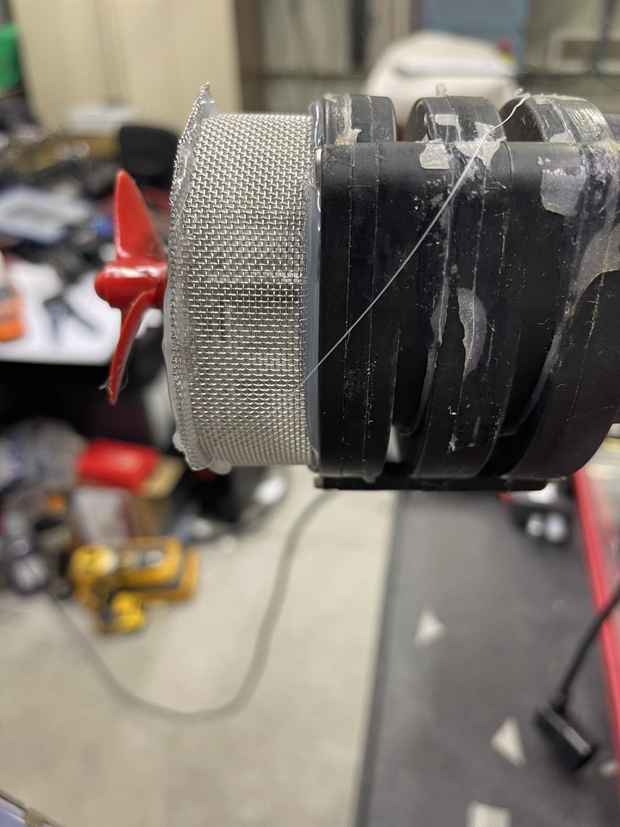 Last year (con, we don’t talk about 20/21) too much fluff jammed and burned out the circulating pump on the deep freeze frier. We have constructed a rudimentary lathe with which we have constructed a rudimentary filter to avoid a repeat!