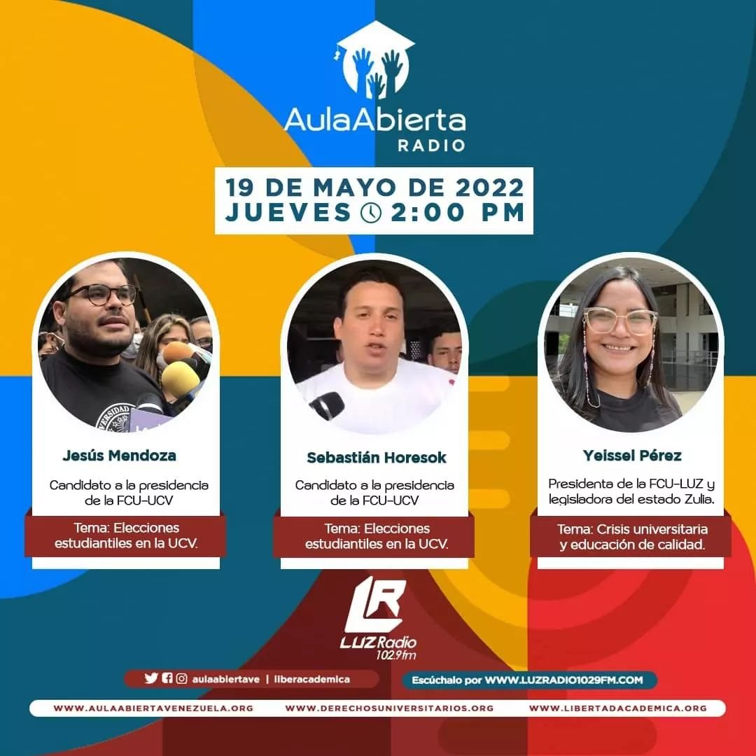 #Hoy de 2 a 3 P.M. sintoniza "Aula abierta" #AulaAbiertaRadio moderado por David Gómez Gamboa, periodista y docente universitario #19Mayo luzradio1029fm.com #Maracaibo