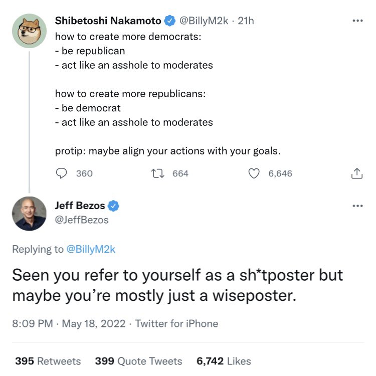 JUST IN: Jeff Bezos praises #Dogecoin co-founder Billy Markus.