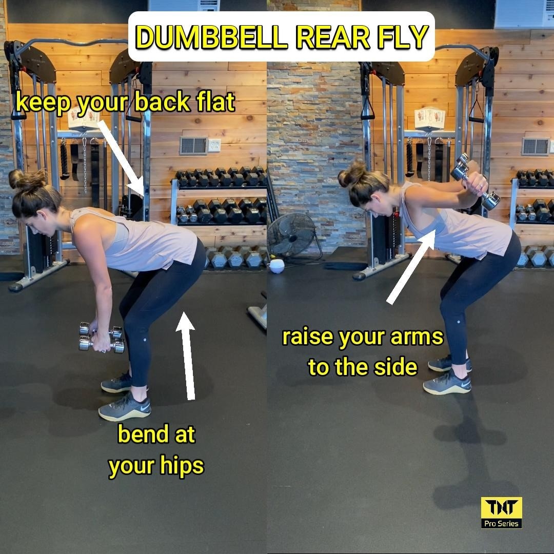 TNTProSeries's tweet photo. How to do the Dumbbell Rear Fly 💪🏻⁠
⁠⁠
Doing the reverse fly exercise will help improve poor posture, promote an upright stance, and improve balance.⁠
⁠
Tag us and comment with an 🔥 if this is included in your everyday workout routine.⁠ https://t.co/SnaRwGYzZC