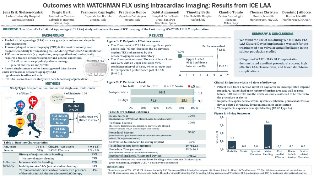 Jens Erik Nielsen-Kudsk (@nielsen_kudsk) on Twitter photo ICE LAA study presented at #EuroPCR. ICE-guided #LAAO with <a href="/bostonsci/">Boston Scientific</a> #WatcmanFLX demonstrated favorable results in a prospective, multi-center, core lab and CEC adjudicated clinical study. ICE LAA study presented at #EuroPCR. ICE-guided #LAAO with <a href="/bostonsci/">Boston Scientific</a> #WatcmanFLX demonstrated favorable results in a prospective, multi-center, core lab and CEC adjudicated clinical study.