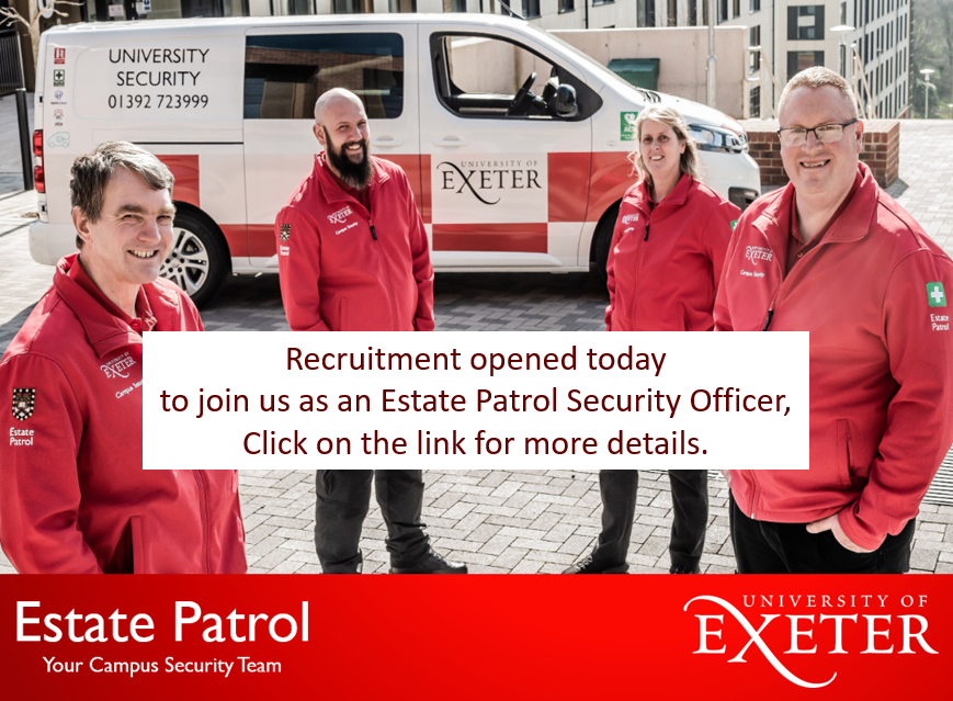 Are you ready for an experience like no other?

We're looking for enthusiastic, customer focused people to join our community within our Estate Patrol, Campus Security Team.
Have you got what it takes? Click on the link below for more details:
jobs.exeter.ac.uk/hrpr_webrecrui…
<a href="/UoE_Jobs/">Exeter Uni Jobs</a>