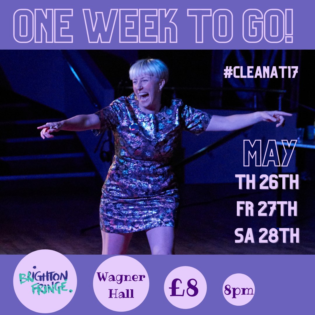 O N E   W E E K   T O   G O
Calling all Brighton babes n badboys! 
A tail of a troubled teen who seeks solace in 12 step recovery only to end up wondering if she is actually an addict? 
<a href="/WagnerBrighton/">Wagner Hall Brighton</a> 8pm T26th, F27th, S28th
brightonfringe.org/whats-on/clean…
<a href="/brightonfringe/">Brighton Fringe</a> @MessyConnect