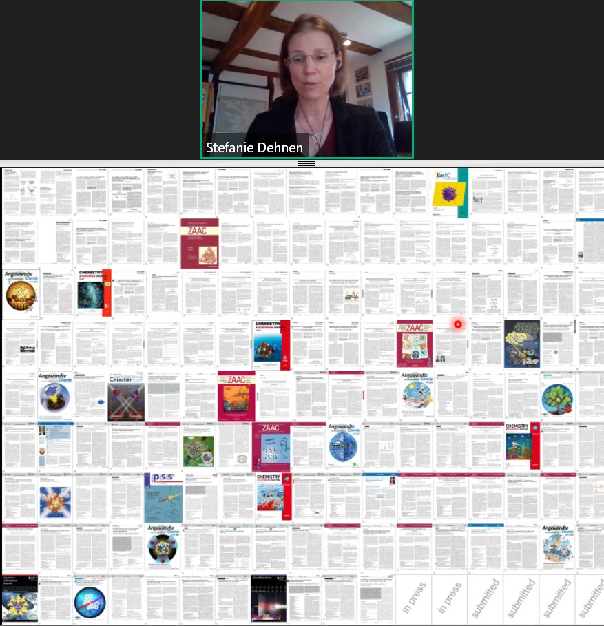 angew_chem's tweet photo. A screen shot from the talk by @DehnenStefanie : @WileyVCH, Clusters, and Us: A Story about Strong Bonding (and More)
@ChemEurope @AdvSciNews https://t.co/K9SGMyEqfT