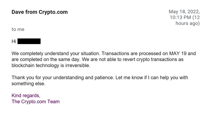 Goat_444's tweet photo. @cryptocom @cryptocomcs This initial transaction happened on May 12, 2022 (when I tried to purchase), then when I make enough fuss about it, you provide the cryptocurrency on May 18, 2022? Anyone else have this issue? #cryptocurrency #cryptofraud #returnmyfiat #cryptodotcom #supershady https://t.co/J6AIm2fV97