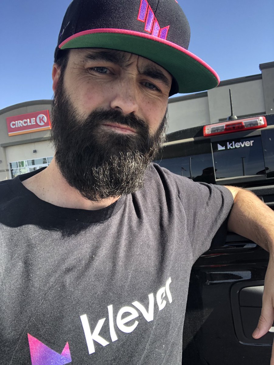 jpvegas21's tweet photo. It’s just one of those #Klever days! 
Klever Sticker - @TheMotoKing1 
Klever Shirt - @KleverMerch 
Klever Hat - my custom #KleverChain design :) 

Come June 1 the beard comes off for 2 months. Triple digit weather in May already. https://t.co/c0UOfSrhVH
