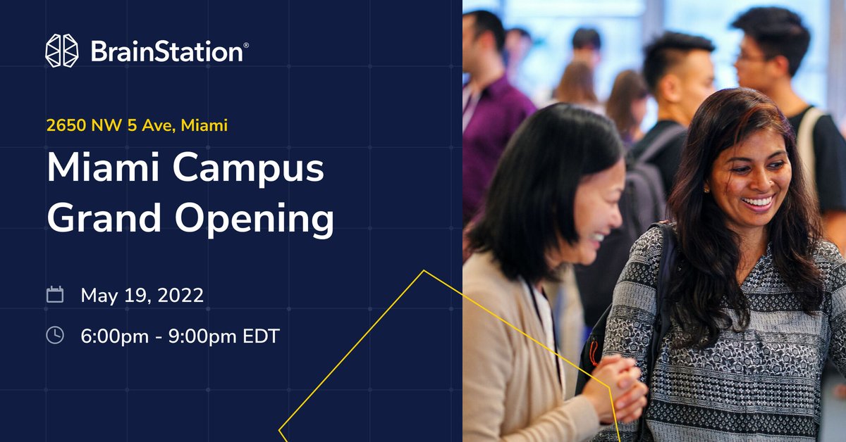 BrainStation's tweet photo. Our team is excited to welcome you to the grand re-opening of our newly expanded campus in Wynwood tonight!
Tour our space, see our brand new mural, and enjoy an evening of connection and celebration with our #Miami community.
RSVP here: https://t.co/ygysGpa8XI
#BeFutureProof https://t.co/IKB9FOXt0R