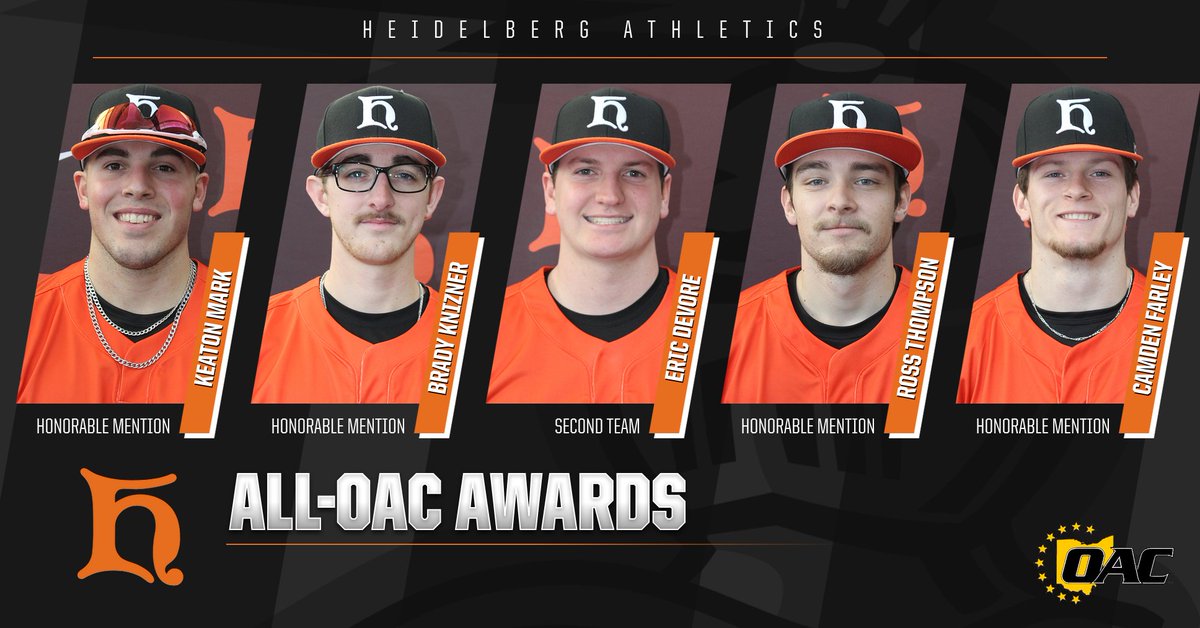 Baseball lands five on the All-OAC list ... bergathletics.com/news/2022/5/19… - Eric DeVore (.403 AVG, 9 HR, 41 RBI) - Keaton Mark (12 HR, 31 RBI, 19 SB) - Camden Farley (9 HR, 23 RBI) - Ross Thompson (71.0 IP, 50 K, 8 BB) - Brady Knizner (63.1 IP, 50 K, 8 BB)